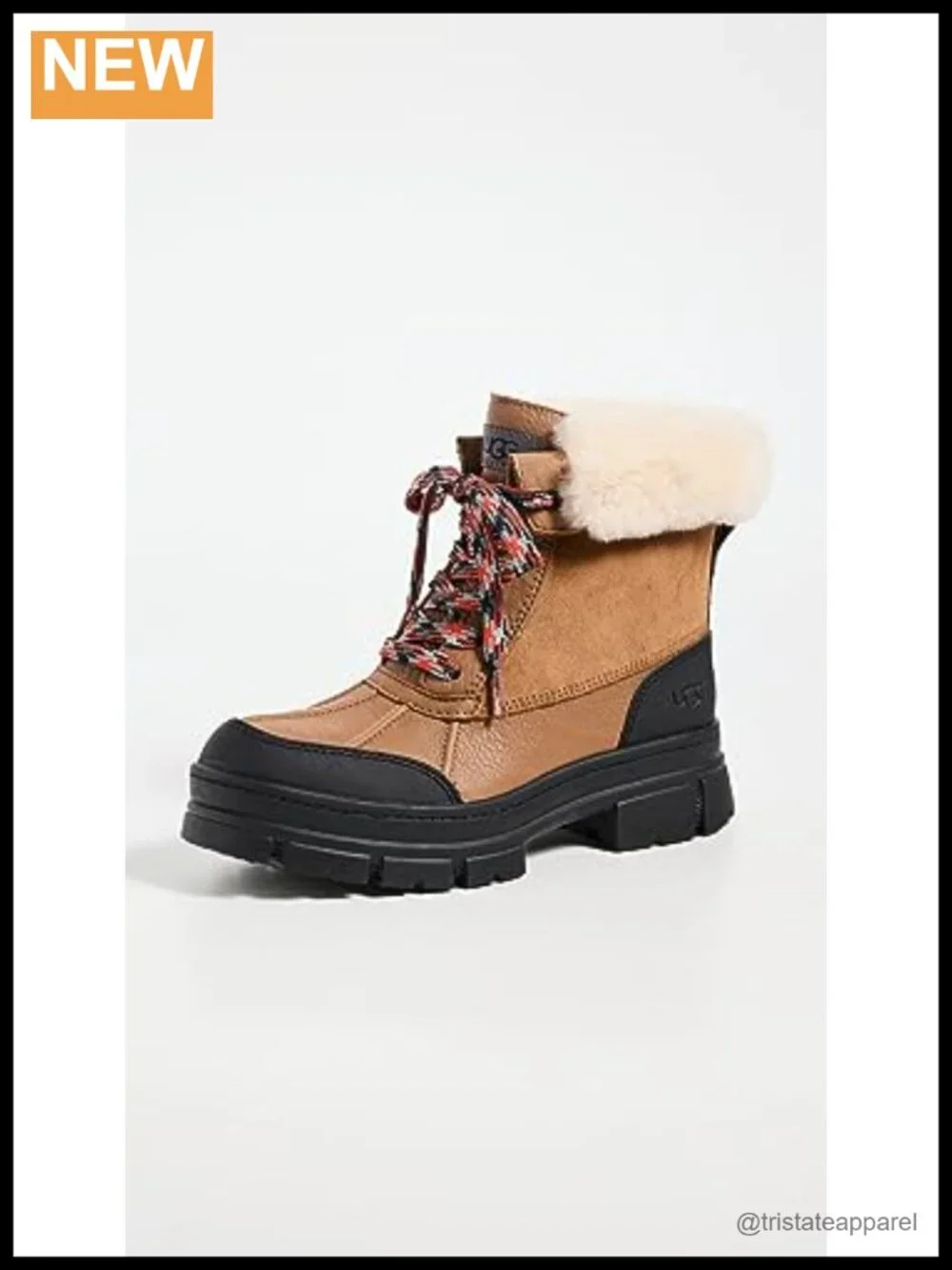Waterproof Leather Suede Mid-Calf Snow Boots with Faux Fur Trim, Lace-Up
